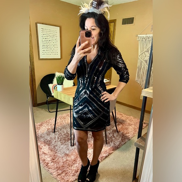 Express Holiday New Years Black Sequin Long Sleeve Party Dress size L - Picture 5 of 11